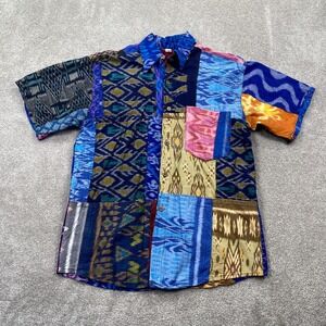 Peaceful People Hippie Patchwork Boho Button Up Shirt Men's Size S Multicolor
